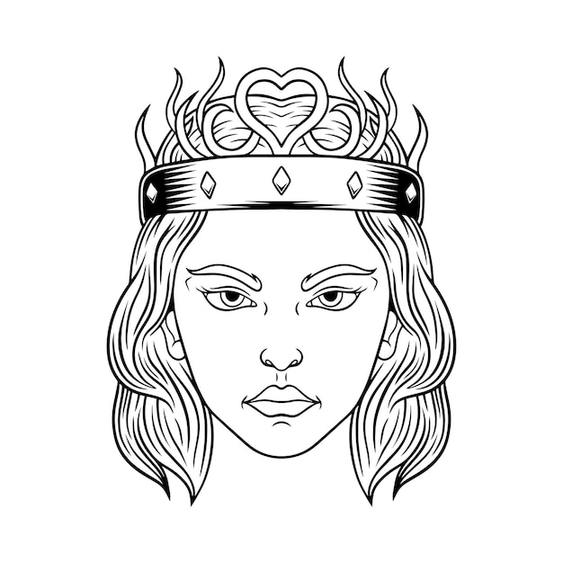 Vector ilustración de una hermosa cara de reina con una corona