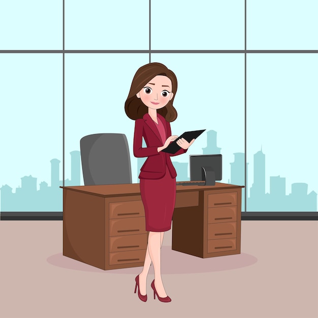 Ilustración de una hermosa mujer de negocios morena Ilustración vectorial