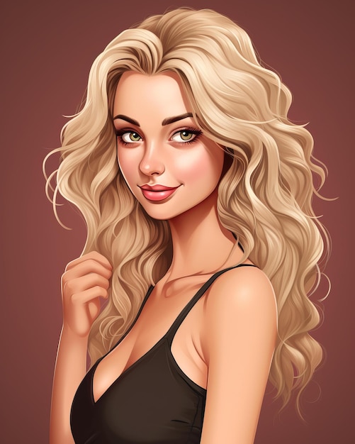 Vector una ilustración de una hermosa mujer rubia con el cabello largo y ondulado