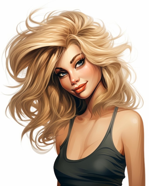 Una ilustración de una hermosa mujer rubia con cabello largo