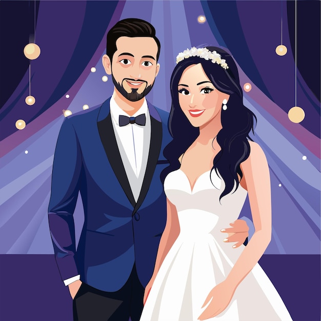 Ilustración de una hermosa pareja de bodas