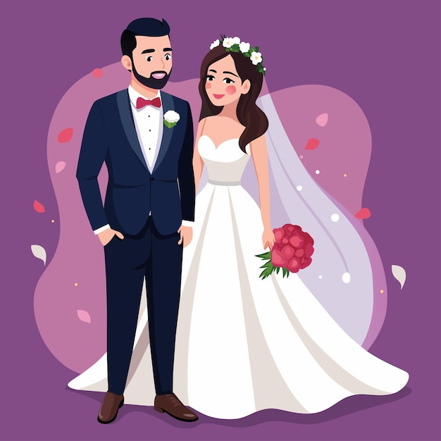 Ilustración de una hermosa pareja de bodas