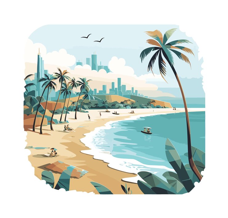 Ilustración de una hermosa playa de verano