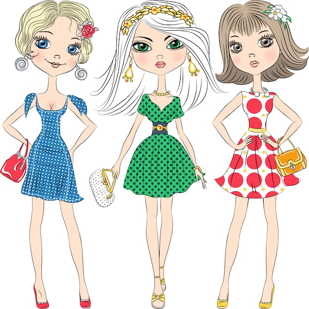 Vector ilustración hermosas chicas de moda top models