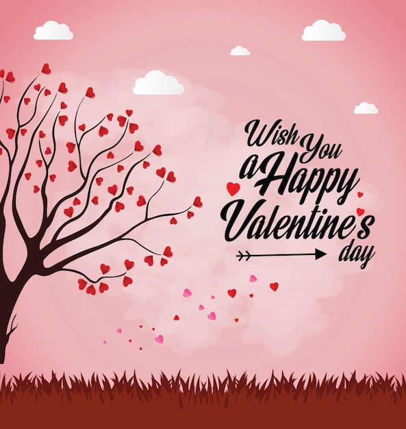 Ilustración de un hermoso árbol amoroso difundir el amor por el feliz día de San Valentín