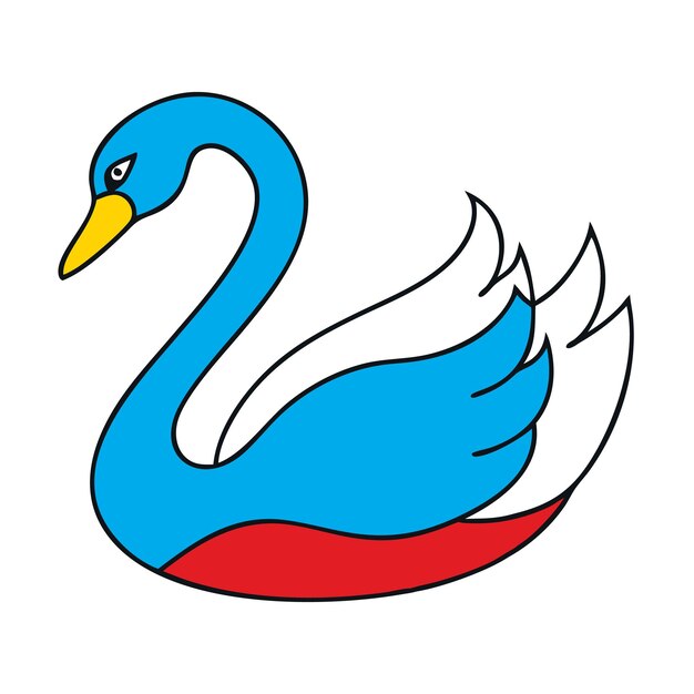 Ilustración de un hermoso cisne azul con alas blancas y una base roja