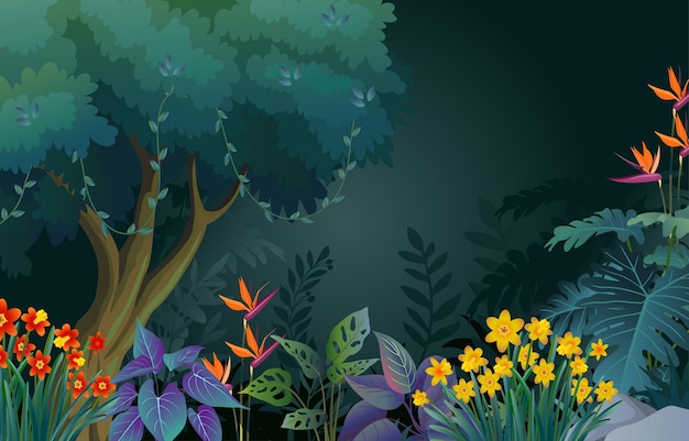 Ilustración de un hermoso fondo de bosque tropical