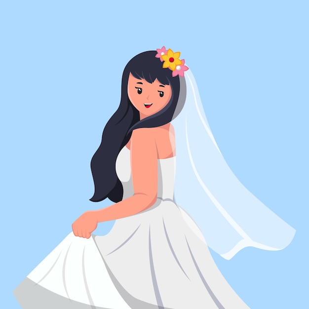 Ilustración, de, hermoso, niña, con, vestido, boda