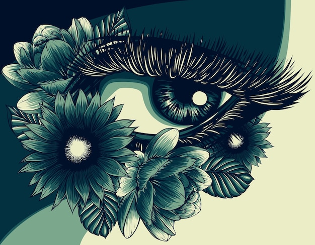 Vector ilustración de hermoso ojo con flor