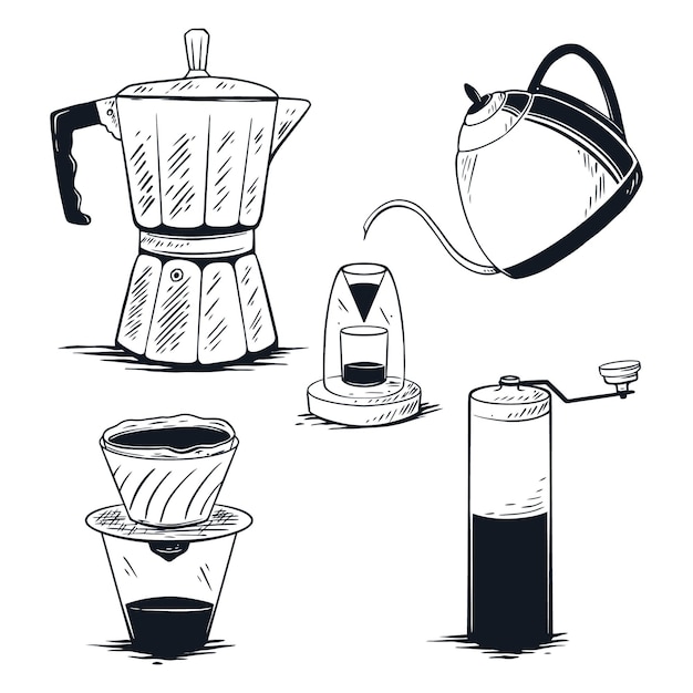 Ilustración de herramientas de café