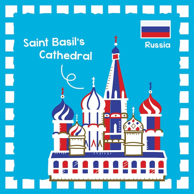 Vector ilustración histórica de la catedral de san basilio de rusia con lindo diseño de sello