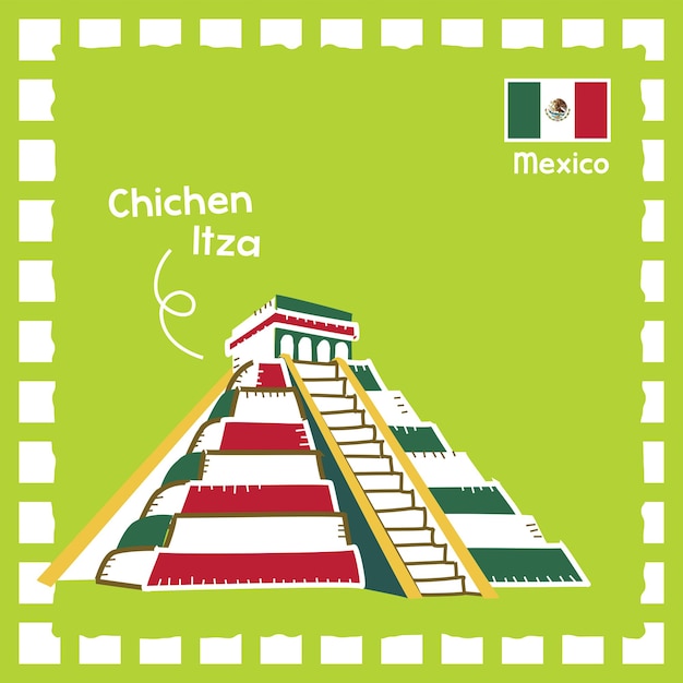 Ilustración histórica de chichen itz de méxico con lindo diseño de sello