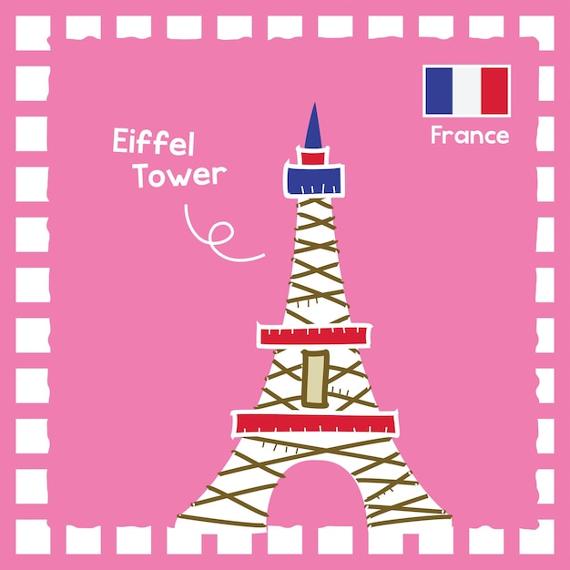 Ilustración histórica de la Torre Eiffel de Francia con lindo diseño de sello