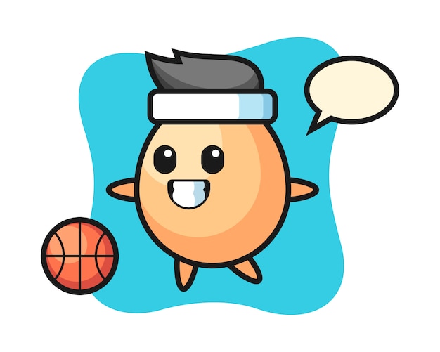 La ilustración de la historieta del huevo está jugando al baloncesto, diseño lindo del estilo para la camiseta, la etiqueta engomada, el elemento del logotipo