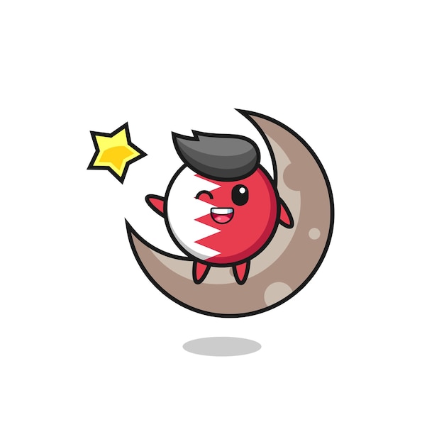 Ilustración de la historieta de la insignia de la bandera de bahrein sentado en la media luna, diseño de estilo lindo para camiseta, pegatina, elemento de logotipo