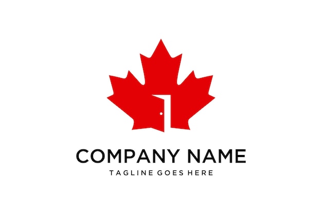 Ilustración hoja de arce Canadá con diseño de logotipo de puerta abierta