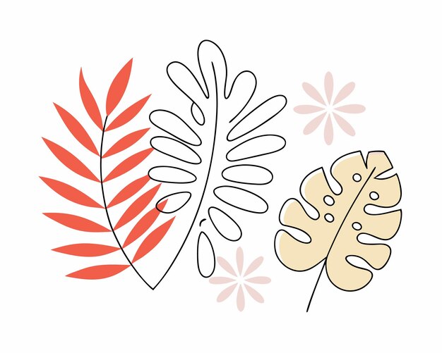 Ilustración de hojas tropicales monocromáticas