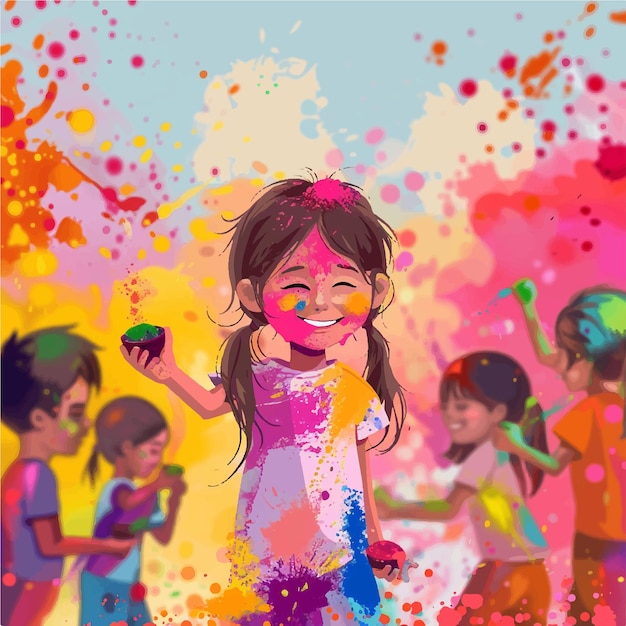 Vector ilustración de holi kids en colores