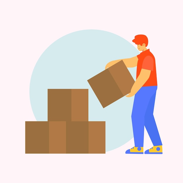 Vector ilustración de un hombre con cajas de entrega