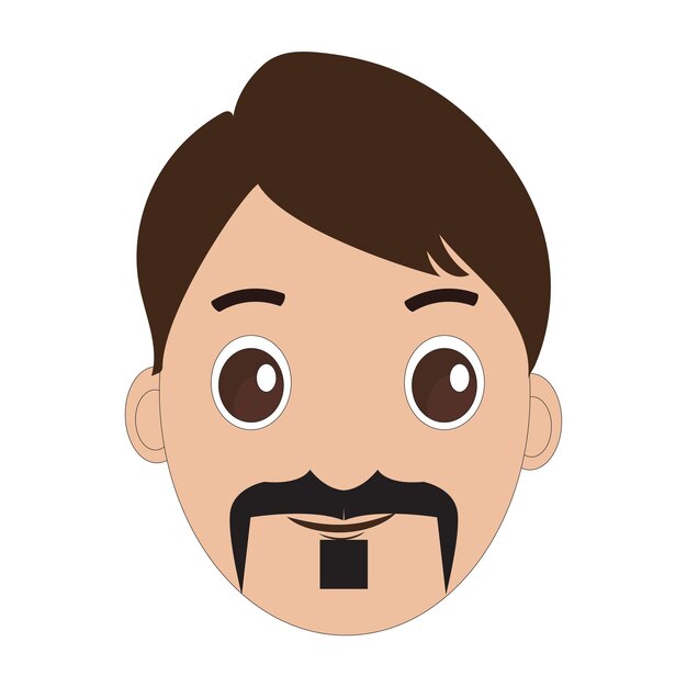 Ilustración de un hombre de dibujos animados es cara con bigote y ojos grandes cabello marrón y un bigote grueso