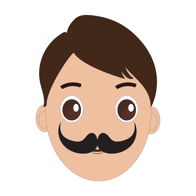 Ilustración de un hombre de dibujos animados es cara con bigote y ojos grandes cabello marrón y un bigote grueso