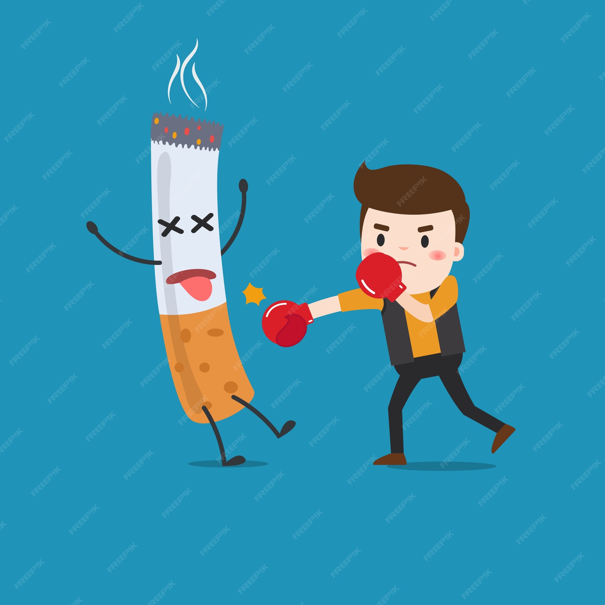 Ilustración de un hombre de dibujos animados lucha contra la adicción a la  nicotina. | Vector Premium