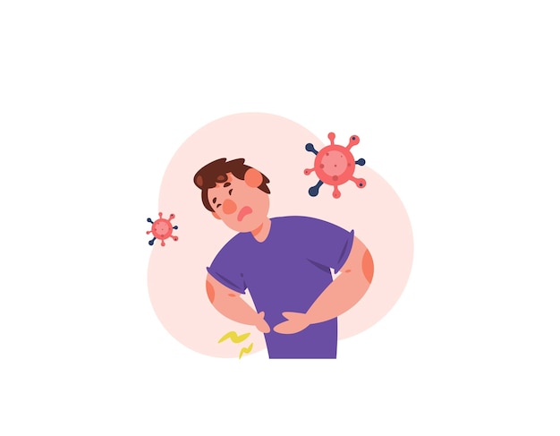 Ilustración de un hombre con dolor de estómago debido a estar infectado con un virus o bacteria