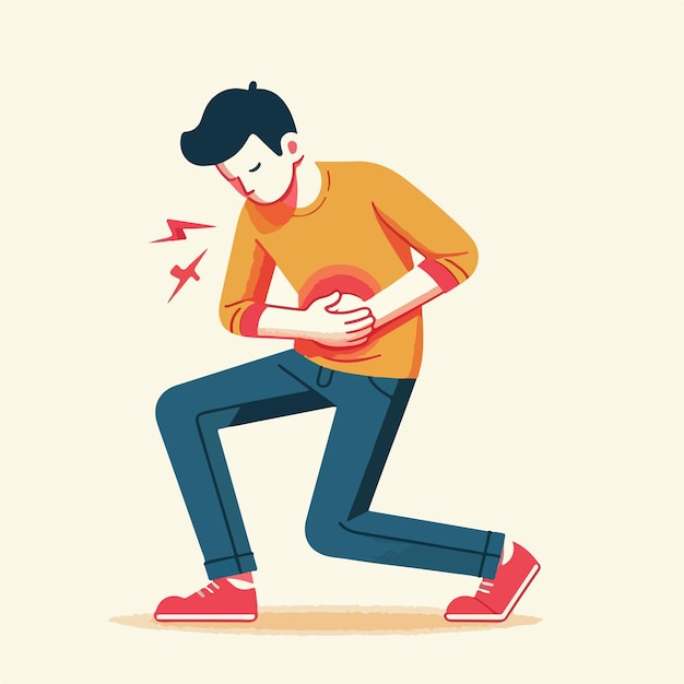 Ilustración de un hombre con dolor de estómago en un estilo de diseño plano
