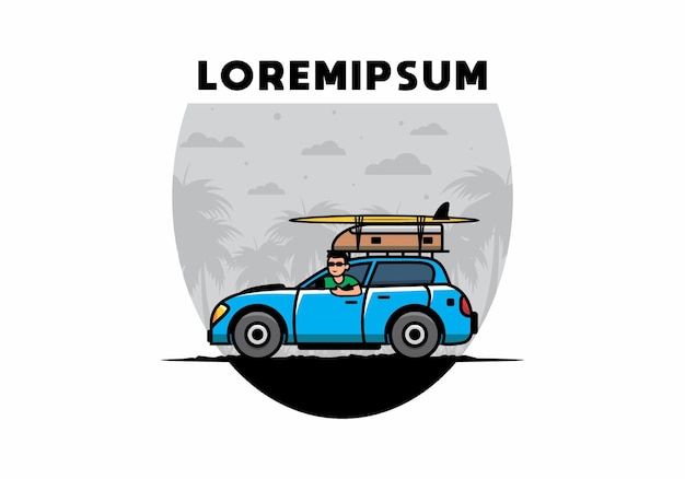 ilustración, de, un, hombre, equitación, un, coche, para, vacaciones