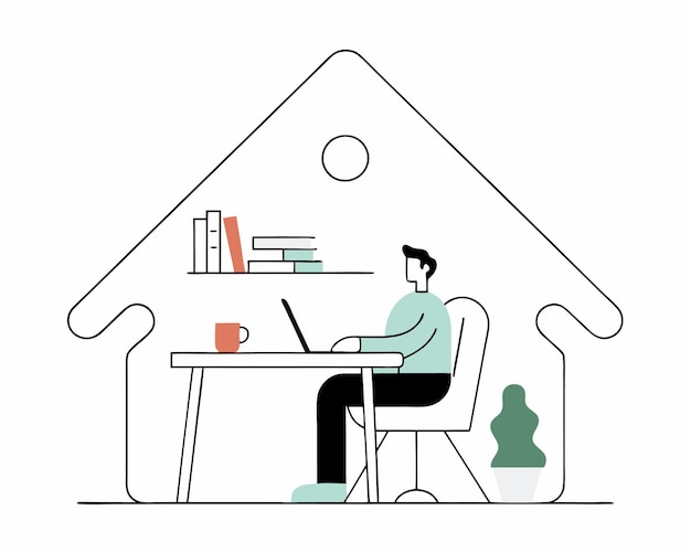 Ilustración de un hombre freelance trabajando como freelance desde casa