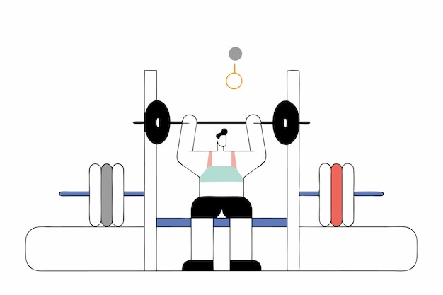 Ilustración de un hombre haciendo ejercicio en un gimnasio sobre un fondo blanco