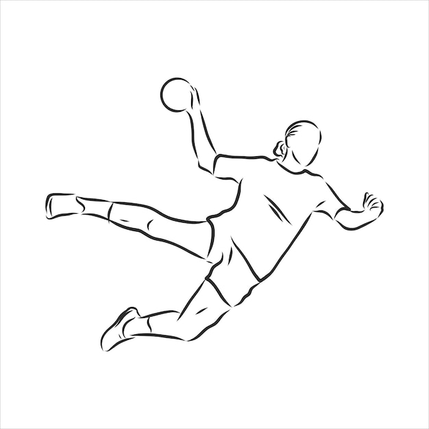 Ilustración de hombre jugando balonmano. dibujo en blanco y negro, fondo blanco