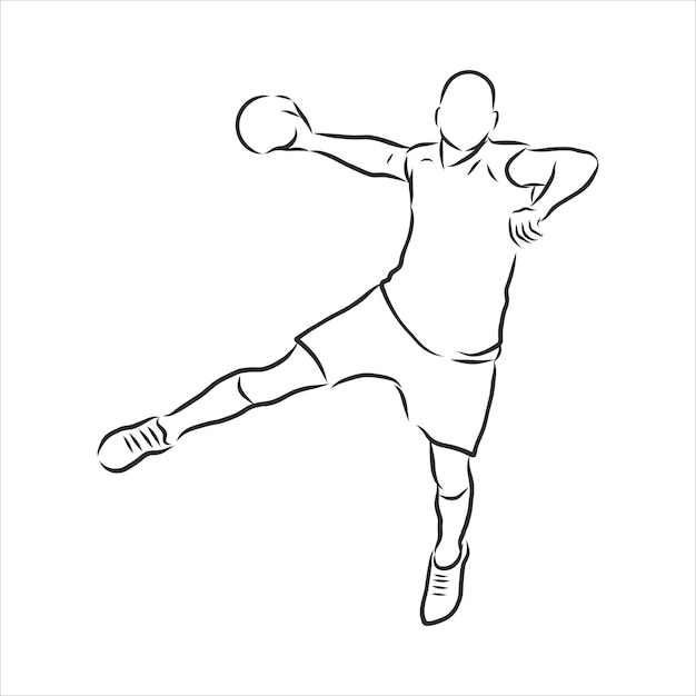 Ilustración de hombre jugando balonmano. dibujo en blanco y negro, fondo blanco