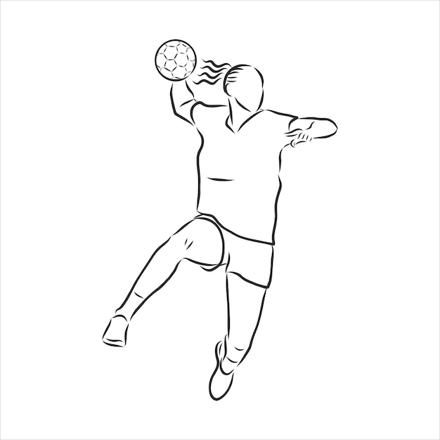 Vector ilustración de hombre jugando balonmano. dibujo en blanco y negro, fondo blanco