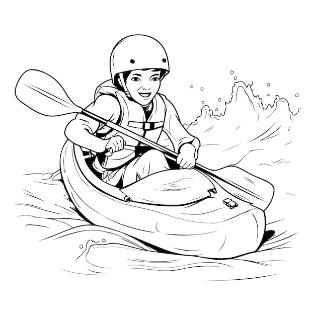 Ilustración de un hombre en un kayak con una paleta