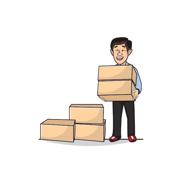 Ilustración de el hombre lleva una caja de paquete.