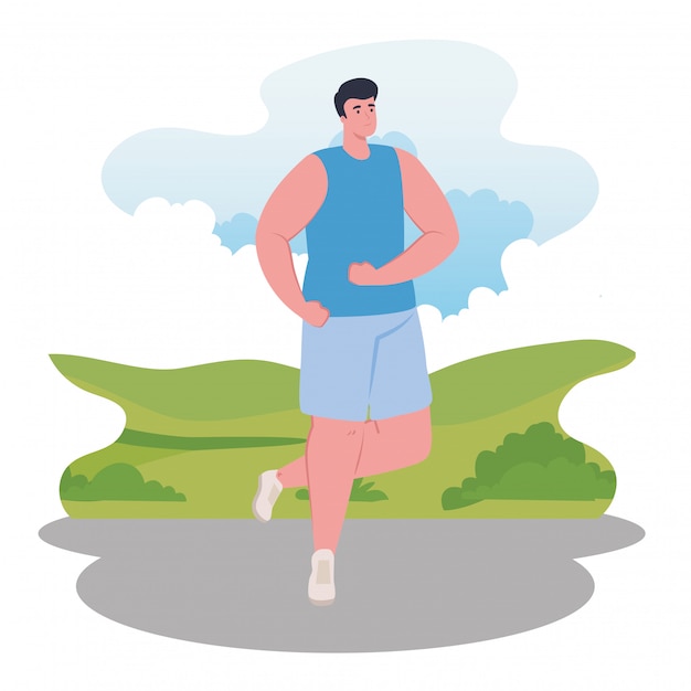 Vector ilustración de hombre maratonista corriendo deportivo, competencia de hombre o maratón