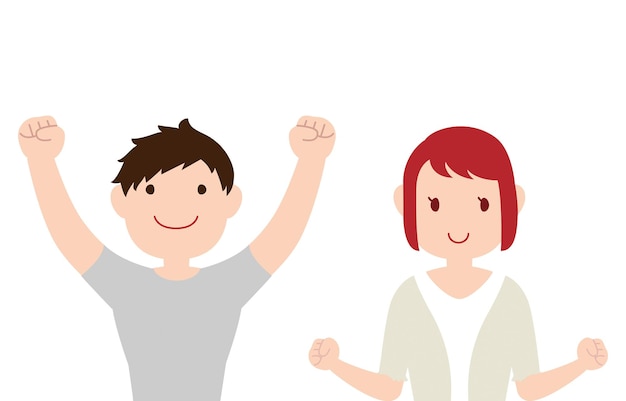 Ilustración de un hombre y una mujer jóvenes tomando una pose de agallas