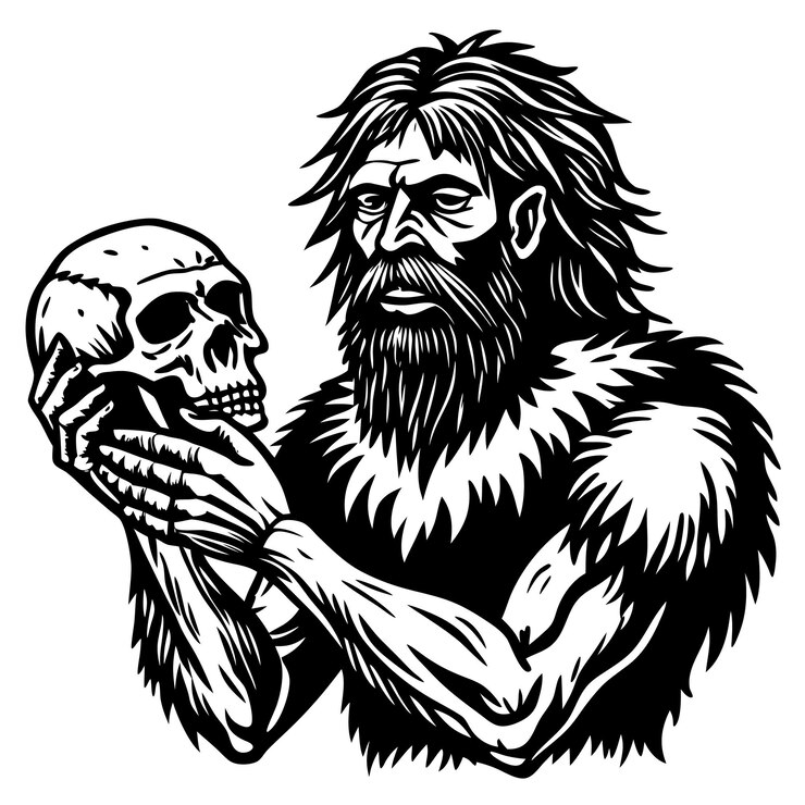 Vector ilustración del hombre de neandertal sosteniendo a los neandertales
