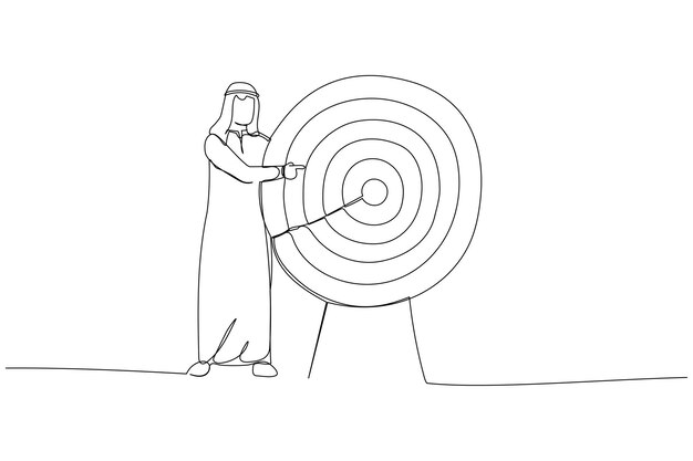 Ilustración de un hombre de negocios árabe apuntando al gran objetivo Arte de estilo de una línea