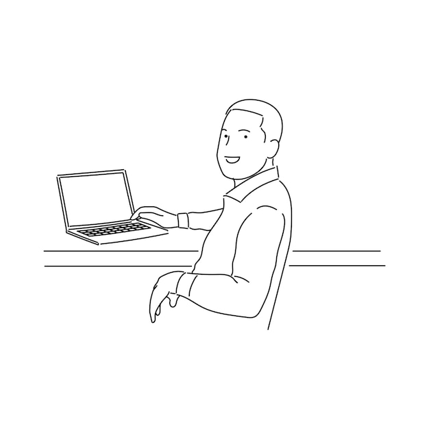 Ilustración de un hombre de negocios o un profesional que trabaja en un vector de arte lineal