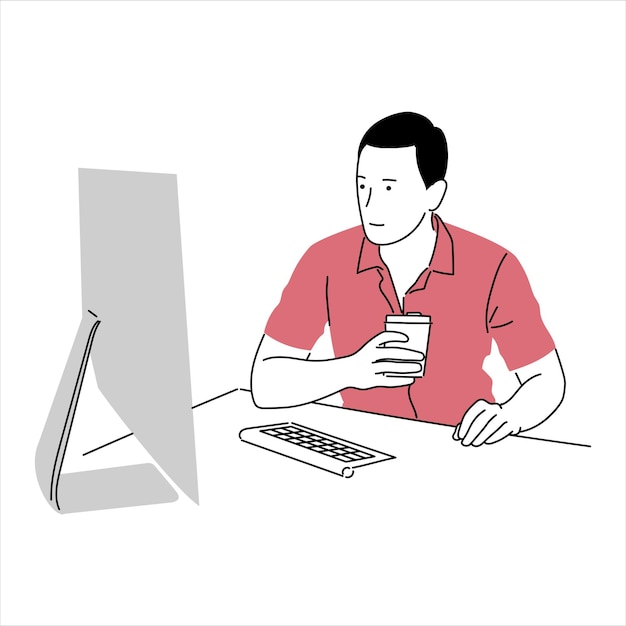 Ilustración de un hombre de negocios o un profesional que trabaja en un vector de arte lineal