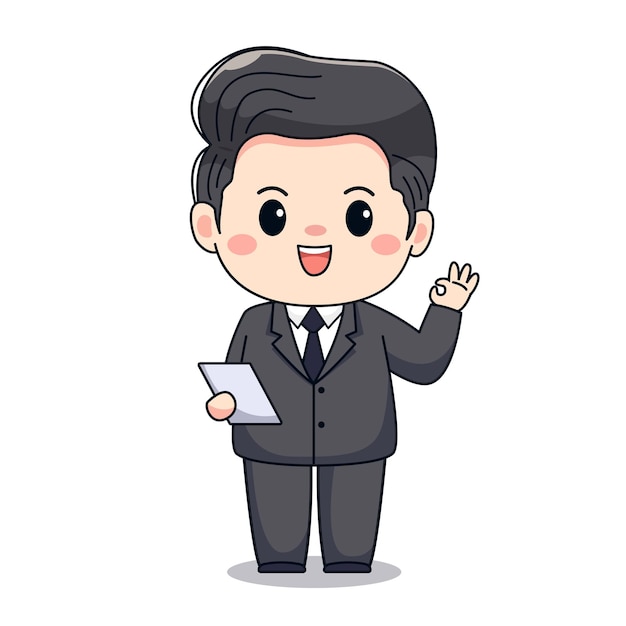 Ilustración de un hombre de negocios con signo ok diseño de personajes chibi kawaii lindo