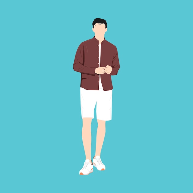 Vector la ilustración del hombre se pone de pie con ropa informal y mira hacia adelante.
