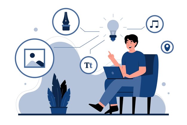 Ilustración de un hombre que adquiere una idea