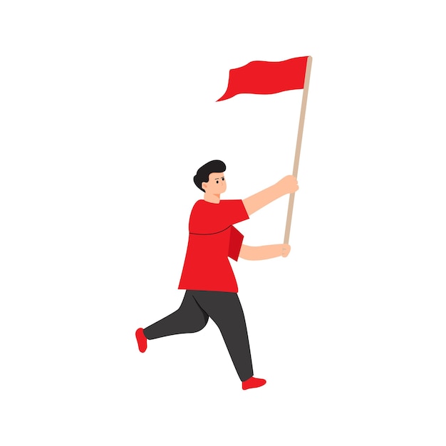 Ilustración del hombre que agita la bandera de indonesia día de la independencia