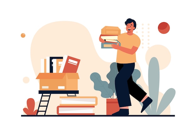 Ilustración de un hombre que lleva un libro