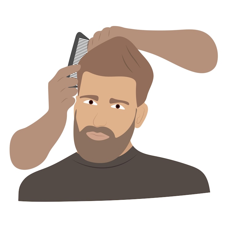 Vector ilustración de un hombre que se peina el cabello en la barbería