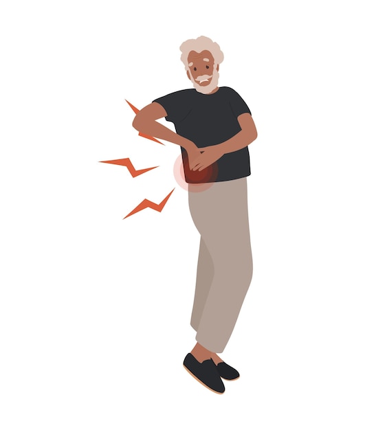 Una ilustración de un hombre que tiene dolor en la espalda baja.