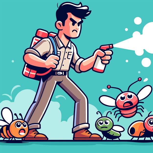 Ilustración de un hombre rociando insectos